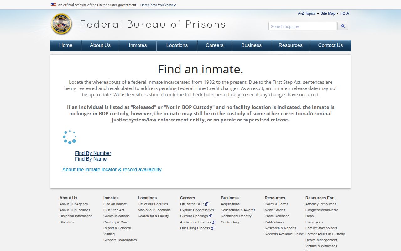 BOP locator used for Carter County federal release records